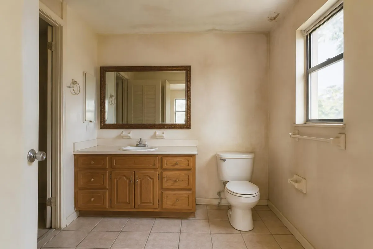 Bathroom with dated wall color before repainting in Cocoa Beach, FL