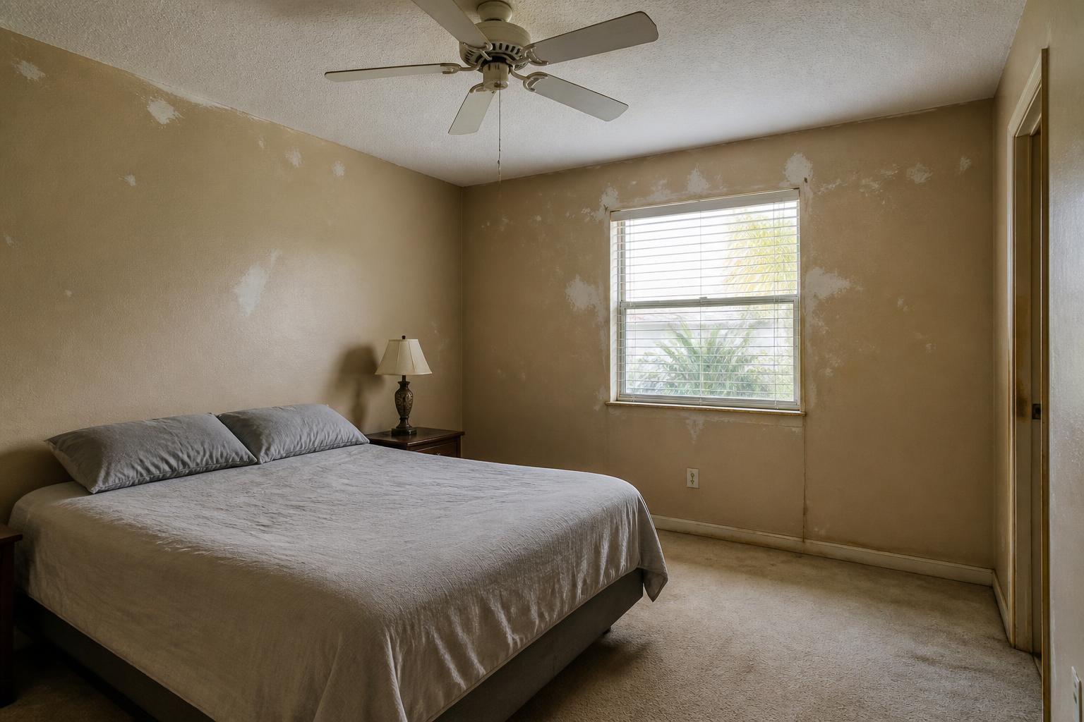 Bedroom with worn wall paint before interior repaint in Palm Bay, FL